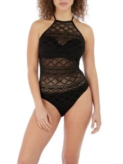 FREYA Sundance High Neck Swimsuit - Black -FREYA Shop BraForMe Freya Sundance High Neck Swimsuit AS3974BLK Black Full