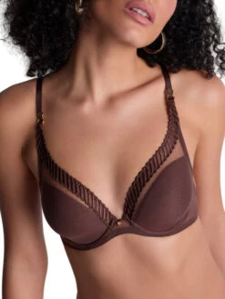 Aubade Sheer Emotion Triangle Plunge Bra - Sepia