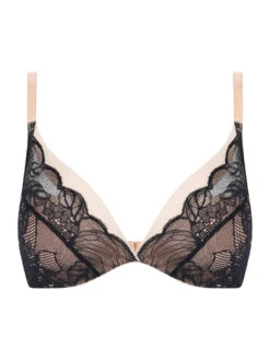 Chantelle Midnight Flowers Plunge T-Shirt Bra - Black -FREYA Shop braforme chantelle c12n20 011 c