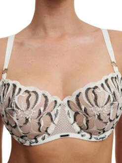Chantelle Fleurs Half Cup Balcony Bra - Milk/Black -FREYA Shop braforme chantelle fleurs C12M50 0RC 2f