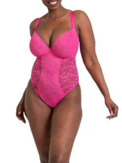 Curvy Kate All Night Lace Plunge Bodysuit - Hot Pink/Blush -FREYA Shop braforme curvy kate all night lace CK090704 HPU 2f