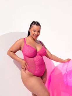 Curvy Kate All Night Lace Plunge Bodysuit - Hot Pink/Blush -FREYA Shop braforme curvy kate all night lace CK090704 HPU l