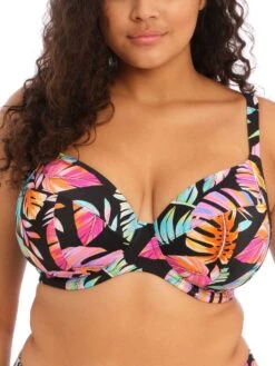 ELOMI Tropical Falls Plunge Bikini Top - Black
