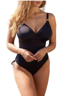 FANTASIE East Hampton Wrap Front Adjustable Leg Swimsuit - Black -FREYA Shop braforme fantasie east hampton FS502842 BLK l