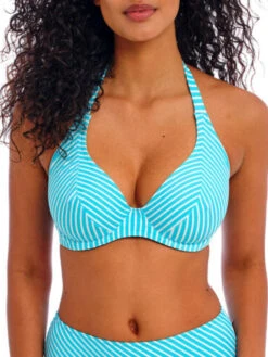 FREYA Jewel Cove Halter Bikini Top - Stripe Turquoise