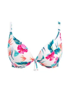 FREYA Palm Paradise Low Plunge Bikini Top - White -FREYA Shop braforme freya palm paradise AS205027 WHE c