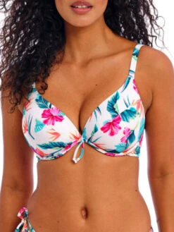 FREYA Palm Paradise Low Plunge Bikini Top - White