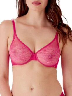 Gossard Glossies Lace Sheer Moulded Bra - Hot Pink