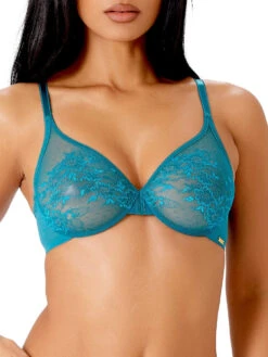 Gossard Glossies Lace Sheer Moulded Bra - Deep Teal