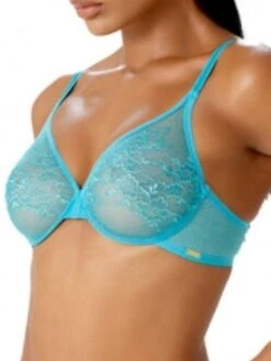 Gossard Glossies Lace Sheer Moulded Bra - Turquoise Sea -FREYA Shop braforme gossard glossies 20lace 13001 trq side