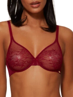 Gossard Glossies Lace Sheer Moulded Bra - Bordeaux