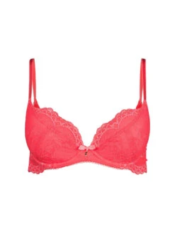 Gossard Superboost Lace Padded Plunge Bra - Sugar Coral -FREYA Shop braforme gossard superboost lace 7711 SUG cf