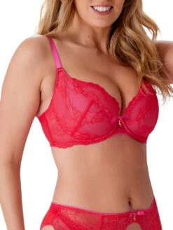 Gossard Superboost Lace Padded Plunge Bra - Rose Red -FREYA Shop braforme gossard superboost lace web 7711 RRD 2s