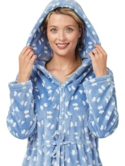 Printed Fleece Robe -FREYA Shop braforme nightwear 34653 shadow blue hood 15e476fa 8142 4ea8 8901 8720dbed7f5a