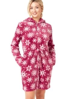 Printed Fleece Robe -FREYA Shop braforme nightwear 38094 rose wine f 895f01ab e0cf 4126 9b38 0a646f8db76e