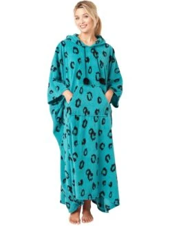 Bold Animal Print Fleece Poncho -FREYA Shop braforme nightwear 38314 teal f