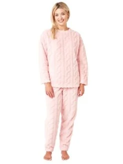 Cable Knit Fleece Pyjama Set 17 Cable Knit Fleece Pyjama Set -FREYA Shop braforme nightwear 38581 pink f
