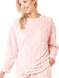Cable Knit Fleece Pyjama Set 20 Cable Knit Fleece Pyjama Set -FREYA Shop braforme nightwear 38581 pink f1