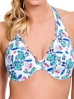 Panache Elle Halterneck Bikini Top - White/Tropical