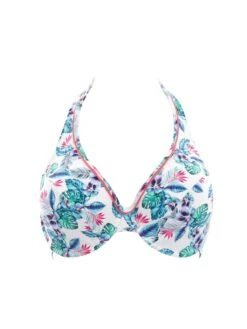 Panache Elle Halterneck Bikini Top - White/Tropical -FREYA Shop braforme swimwear panache elle sw0875 white tropical print p