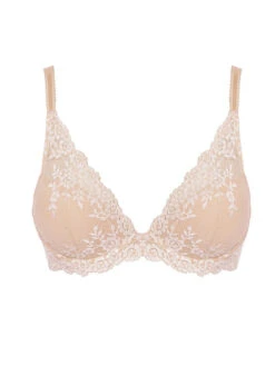 Wacoal Embrace Lace Plunge Underwire Bra - Naturally Nude/Ivory -FREYA Shop braforme wa853291 271 wacoal lingerie embrace lace nude plunge underwired bra p
