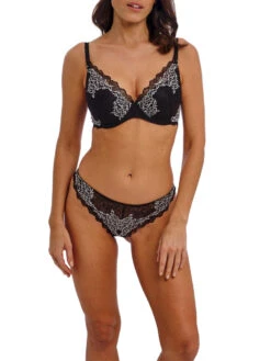 Wacoal Lace Perfection Plunge Push Up Bra - Black/Ivory -FREYA Shop braforme wacoal lace perfection WE135003 BAI 2f