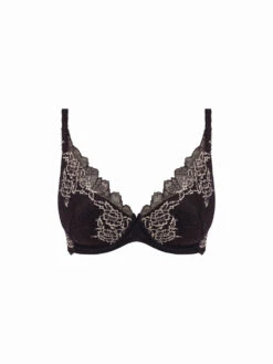 Wacoal Lace Perfection Plunge Push Up Bra - Black/Ivory -FREYA Shop braforme wacoal lace perfection WE135003 BAI c