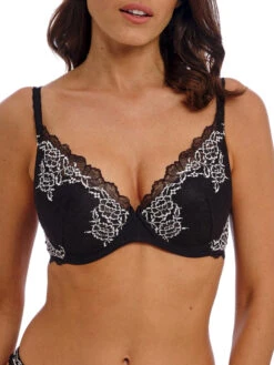 Wacoal Lace Perfection Plunge Push Up Bra - Black/Ivory