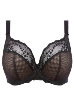 ELOMI Charley Stretch Plunge Bra - Black -FREYA Shop el4382 blk cut elomi lingerie charley black underwired plunge bra stretch