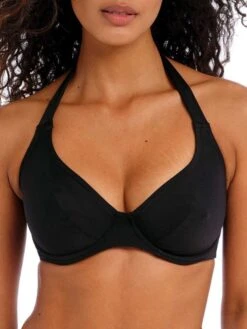 FREYA Jewel Cove Halter Bikini Top - Plain Black