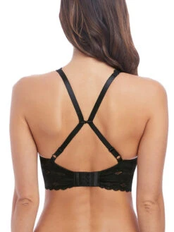 Wacoal Halo Lace Soft Cup Bra - Black -FREYA Shop wa811205 blk back wacoal lingerie halo lace black soft cup bra