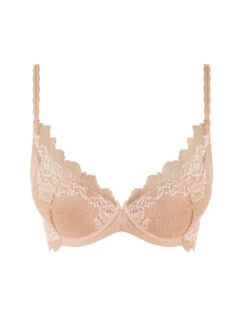 Wacoal Lace Perfection Plunge Push Up Bra - Café Crème -FREYA Shop we135003 cac cut wacoal lingerie lace perfection cafe creme plunge push up bra