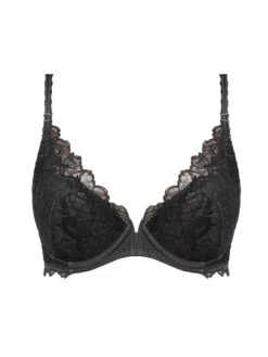 Wacoal Lace Perfection Plunge Push Up Bra - Charcoal -FREYA Shop we135003 chl cut wacoal lingerie lace perfection charcoal moulded push up bra