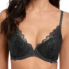 Wacoal Lace Perfection Plunge Push Up Bra - Charcoal -FREYA Shop we135003 chl primary wacoal lace perfection charcoal moulded push up bra