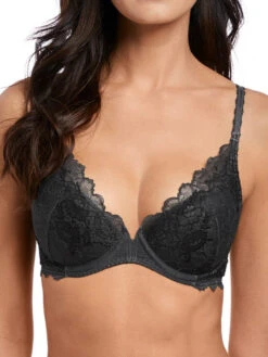 Wacoal Lace Perfection Plunge Push Up Bra - Charcoal