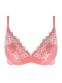 Wacoal Lace Perfection Plunge Push Up Bra - Strawberry Ice -FREYA Shop we135003 sbe cut wacoal lingerie lace perfection strawberry ice plunge push up bra